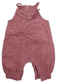 Starorůžové puntíkaté manšestrové laclové podšité kalhoty s volánky Mothercare
