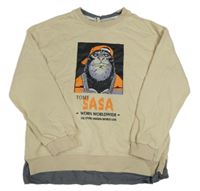 Svetlobéžová mikina s gorilou a nápismi a všitou trikou