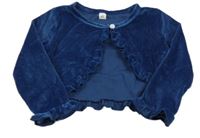 Tmavomodré žebrované sametové propínací bolérko s volánikmi