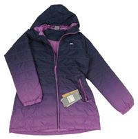Nové - tmavomodro-fialový prošívaný šusťákový funkční zimní kabát s kapucí TRESPASS