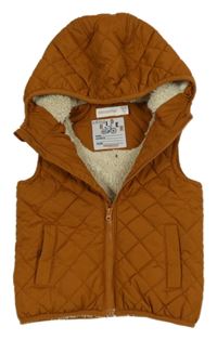 Medová prešívaná šušťáková zateplená vesta s kapucňou ORCHESTRA