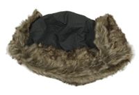 Tmavošedo-černá vzorovaná šusťáková beranice s kožešinou H&M