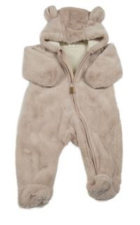 Pudrová kožešinová podšitá kombinéza s kapucí s oušky H&M