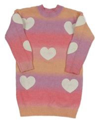 Fialovo-korálovo-meruňkové melírované vlněné šaty se srdíčky F&F