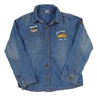 Modrá lehká riflová košile s autem grain de blé