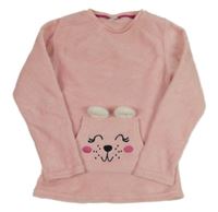 Ružová plyšová mikina s vreckom s čumáčkem