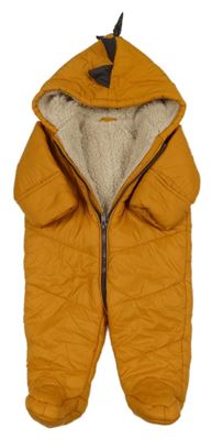 Hořčicová prošívaná šusťáková zimní kombinéza s kapucí a ostny Matalan