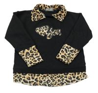 Čierno-vzorovaná mikina s nápisom a srdiečkom a kamienkami a golierikom