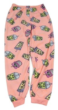 Neonově korálové plyšové pyžamové kalhoty s nápoji PRIMARK