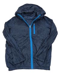 Tmavomodrá vzorovaná šušťáková nepromokavá bunda s kapucňou crivit