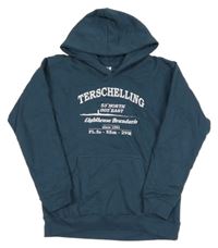 Tmavošedopetrolejová mikina s nápismi a kapucňou AWDis