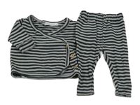 2Set - Tmavomodro-šedé pruhované zavinovací propínací mikinotriko + tepláky BAMBOOM+BABIES