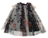 Smetanovo-čierne tylové šaty s motýlikmi a srdiečkami a bodkami TED BAKER