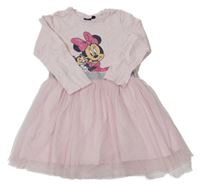 Světlerůžové šaty s Minnie a tylem a stříbrným pasem Disney