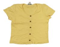 Žlté rebrované crop tričko s gombíkmi Primark
