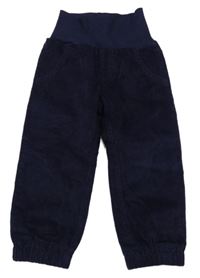 Tmavomodré menšestrové podšité nohavice s úpletovým pasom Pocopiano