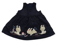 Tmavomodré manšestrové šaty s králíky George