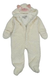 Smotanová vzorovaná chlpatá podšitá kombinéza s kapucí - mačka