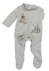 Biely zamatový overal s Peter Rabbit a golierikom
