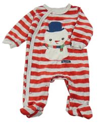 Světlešedo-červený pruhovaný sametový overal se sněhulákem Cool Club