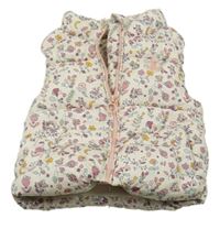 Svetlobéžová kvetovaná šušťáková zateplená vesta Sfera