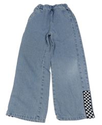 Modré wide leg rifle s kockovaným vzorom