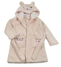 Světlerůžový chlupatý župan s kapsami s králíky a kapucí Orsolino