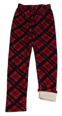 Červeno-tmavomodré kostkované plyšové zateplené legíny Topolino