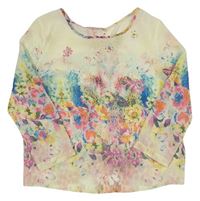 Krémovo-barevná šifonová halenka s květinami a motýly