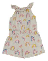 Bílý bavlněný kraťasový overal s duhami George