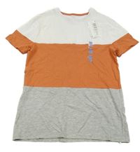 Nové - Bílo-cihlovo-šedé tričko M&S