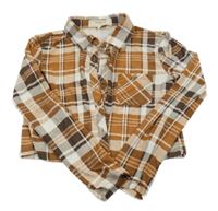 Hnedo-biela kockovaná crop blúzka