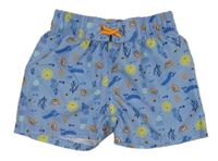 Modré šušťákové kraťasy s mořskými živočichy Pocopiano