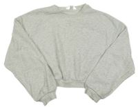 Svetlosivá melírovaná crop mikina s nápisom H&M