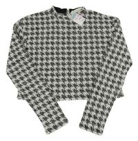 Nové - Bílo-černá vzorovaná třpytivá crop halenka Primark