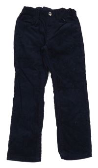 Tmavomodré manšestrové slim fit kalhoty H&M