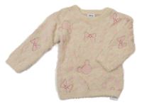 Béžový vzorovaný chlupatý svetr s mašlemi - Minnie Primark