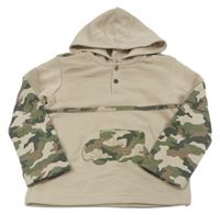 Svetlobéžová mikina s army rukávy a kapucňou