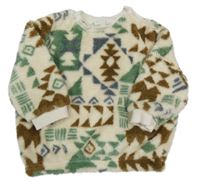 Smetanovo-zeleno-hnedá vzorovaná chlpatá mikina Next