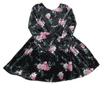 Čierno-ružové kvetované zamatové šaty Minoti