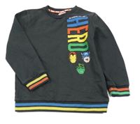 Tmavosivá mikina s farebným nápisom a superhrdinami  George