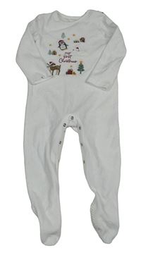Bílý sametový overal s vánočními obrázky F&F