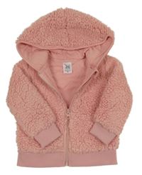 Růžová huňatá podšitá propínací mikina s kapucí Pocopiano