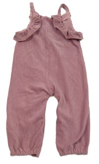 Starorůžové žebrované sametové laclové tepláky Tu