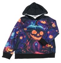 Čierno-fialová ľahká mikina s dýněmi a kapucňou