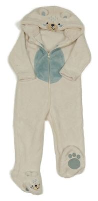 Smetanová plyšová kombinéza s medvědem a kapucí 