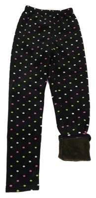 Černé plyšové puntíkaté zateplené legíny 