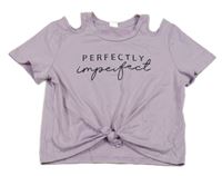 Lila crop tričko s nápisom a uzlom Shein