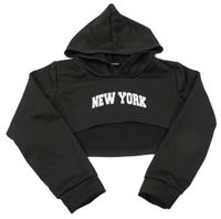 Čierna crop športová mikina s nápisom a kapucňou shein