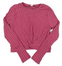 Ružové rebrované úpletové crop tričko shein